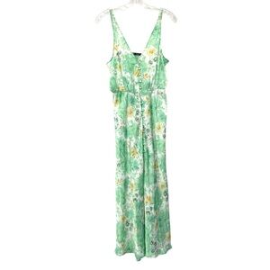 Zara Satin Green Floral Print Midi Dress